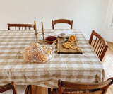 Rectangular Tablecloth, Cotton, Beige and Cream, 63 X 109, Farmhouse Plaid, Heat Resistant, 1.0 Coun