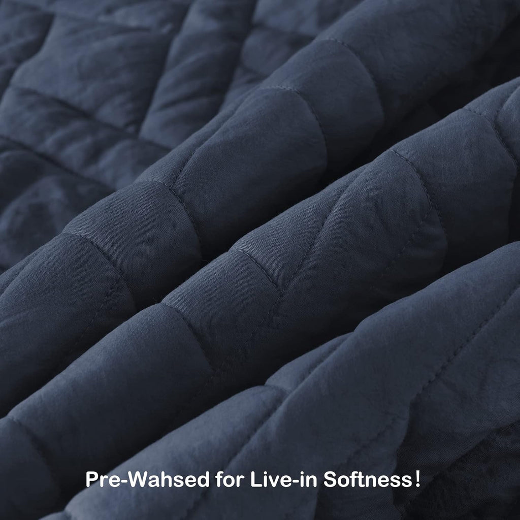 Quilt Set Navy Blue, Classic Geometric Diamond Stitched Pattern, Ultra Soft Microfiber Lightweight Bedding