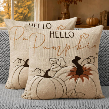 Fall Pillow Covers 18x18 Beige Faux Fur Pumpkin Cozy Decor QZ06A18