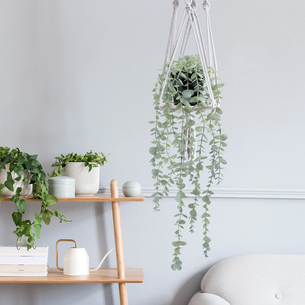 2 Pcs Artificial Eucalyptus Plants Shelf Hanging Fake Plant in Pot for Wall Bedroom Home Patio Indoor Outdoor Decor
