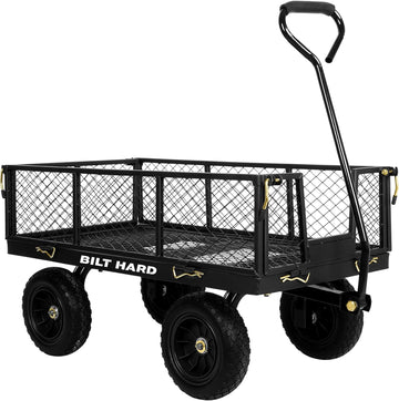 880 lbs 10" Tires Steel Garden Cart with 180° Rotating Handle and Removable Sides, Heavy Duty 4 Cu.Ft Capacity