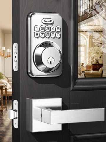 Keyless Entry Keypad Deadbolt Lock with Handles, Satin Nickel