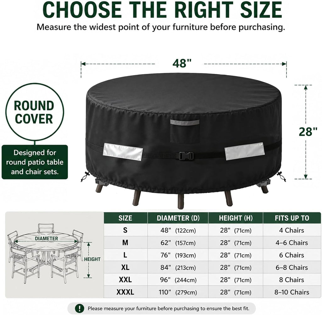 Round Patio Table and Chair Set Cover, 48" Diameter x 28" High, Heavy Duty Waterproof 600D Oxford Outdoor Furniture