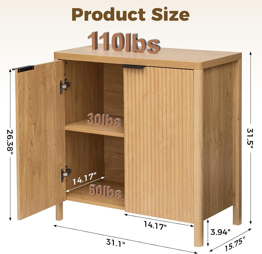 31.5'' Sideboard Buffet Cabinet with Storage Fluted Sideboard Buffet with Adjustable Shelves Coffee Bar Console Table