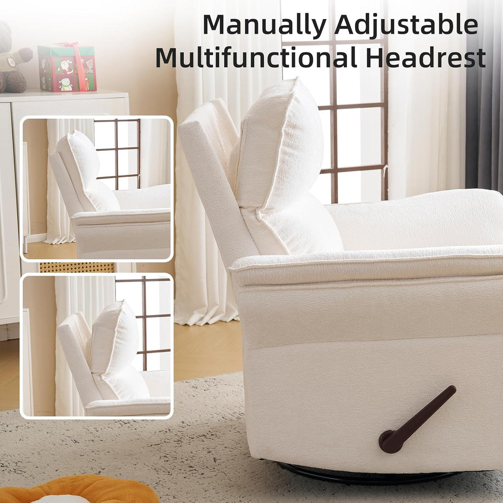 Oversized Recliner Chair, 24" Extra Wide 360° Swivel Rocker Recliner with Adjustable Headrest, Chenille Glider