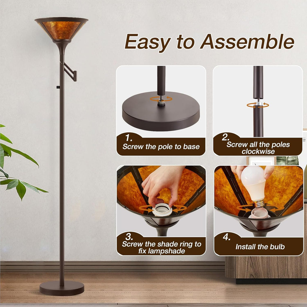 Floor Lamps - 70" Brown Torchiere Standing Floor Lamp with Adjustable Swing Arm