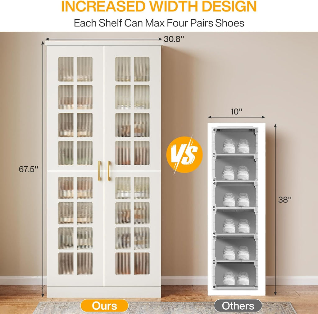 Tall Shoe Cabinet with Doors, 8-Tier Shoe Storage with Adjustable Shelves, Modern Shoe Organizer Shoe Rack Cabinet
