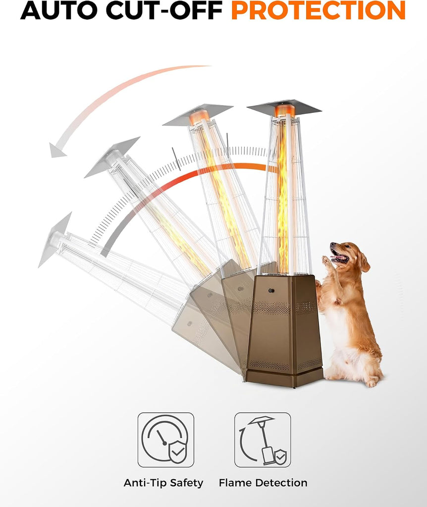 Pyramid Patio Heater, 50,000 BTU Outdoor Patio Heater, Propane Heater With Quartz Glass Tube & Wheels for Outdoor