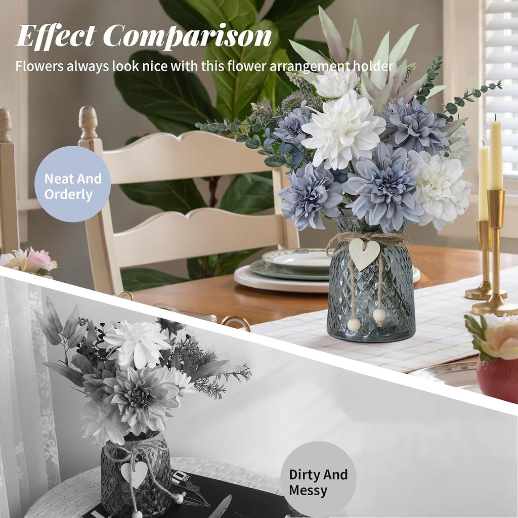 Fake Flowers in Vase,8 Dahlias,Silk Artificial Flowers in Vase,Centerpiece Table Decorations,Faux Flowers in Vase