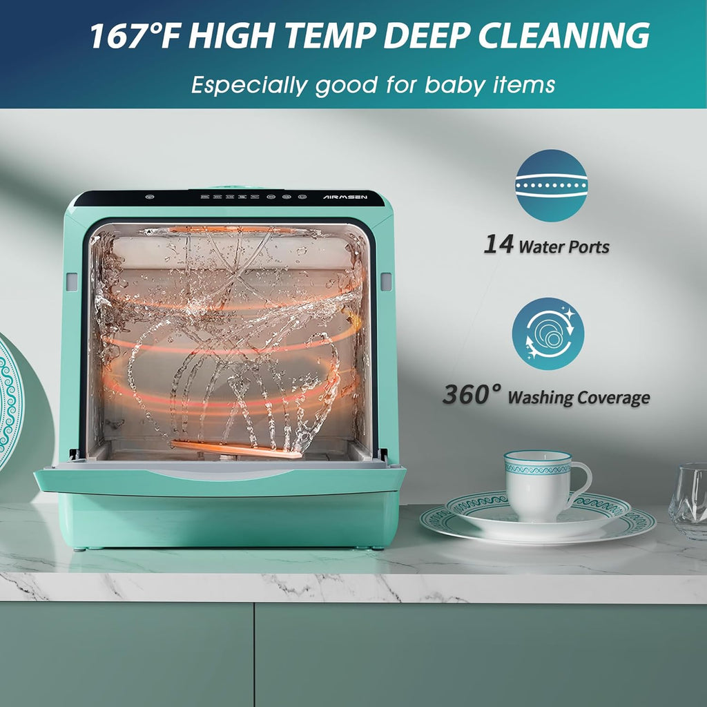 Portable Countertop Dishwashers, 5 Washing Programs Mini Dishwashers with 5 L Built-in Water Tank and Double-layered