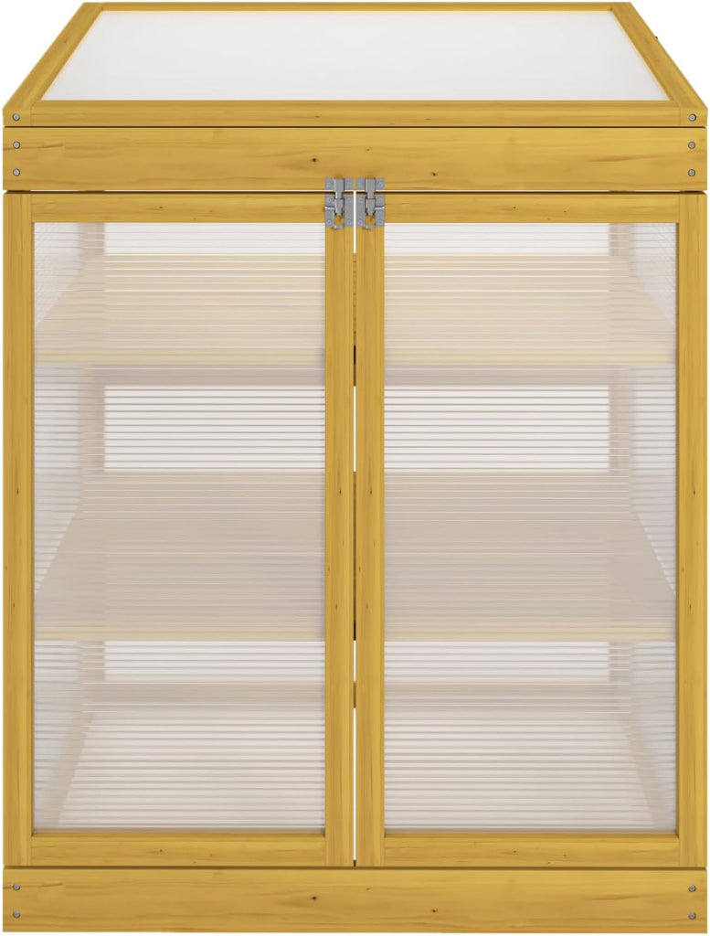 Outdoor Garden Greenhouse Cabinet with Polycarbonate Panels and Adjustable Shelves - Cold Frame Mini Greenhouse for
