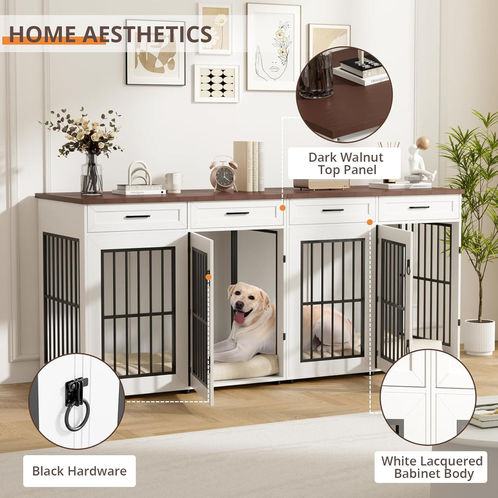 86.7 in Dog Crate Furniture for 2 Dogs, Extra Large Double Dog Cage Furniture TV Stand with Removable Divider