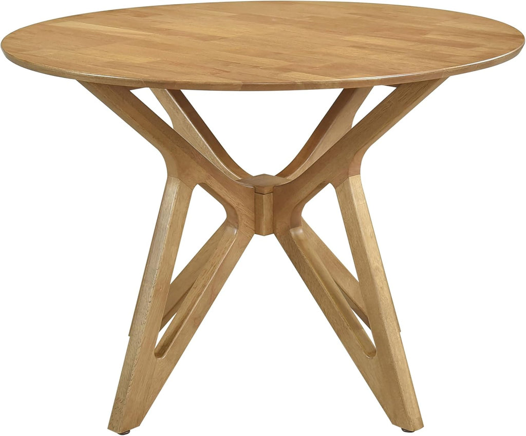 Elowen - Solid Wood - 42-Inch Round Dining Table with Bevel Tabletop, Angled Base Design, Geometric Legs - Dining