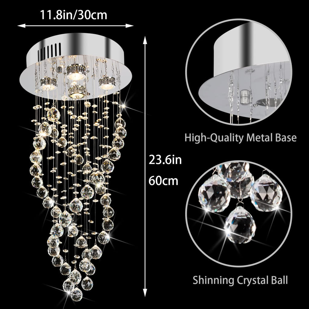 Luxury Crystal Ceiling Light Fixture, Modern Spiral Raindrop Crystal Chandelier 4-Lights Flush Mount Lamp Ceiling Lighting for Dining Room, Bedroom, Living Room, Foyer, Staircase