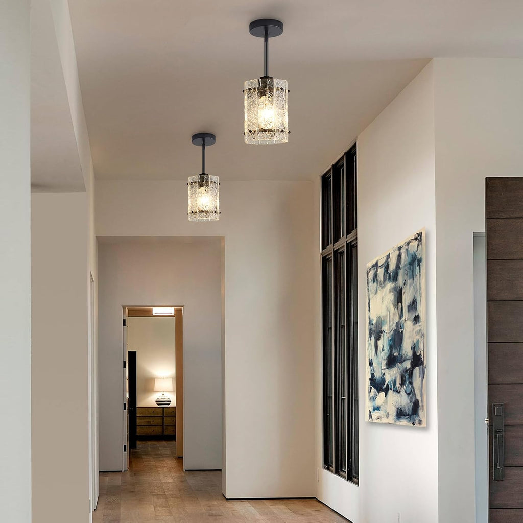 Black Glass Pendant Lights Kitchen Island, Water Ripple Round Pendant Lights Adjustable Modern Hanging Pendant Light