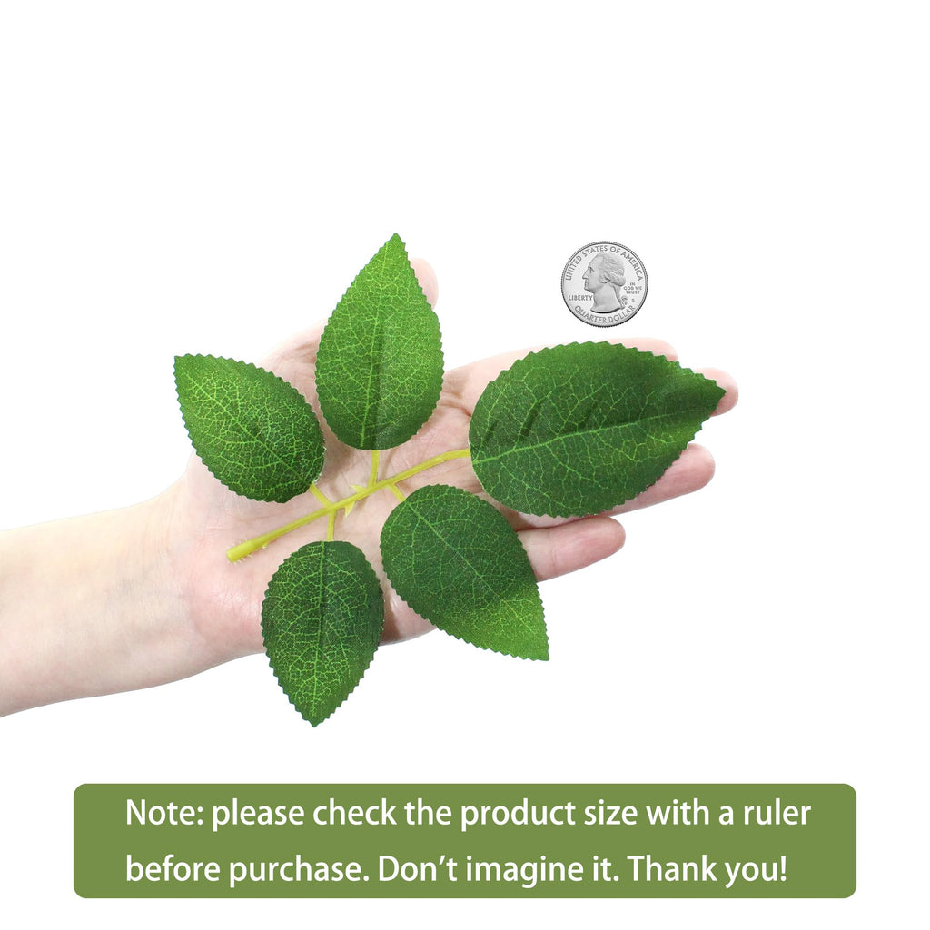 100 Pcs Artificial Rose Leaves Bulk (1 Stem 5 Large-Leaf Green)