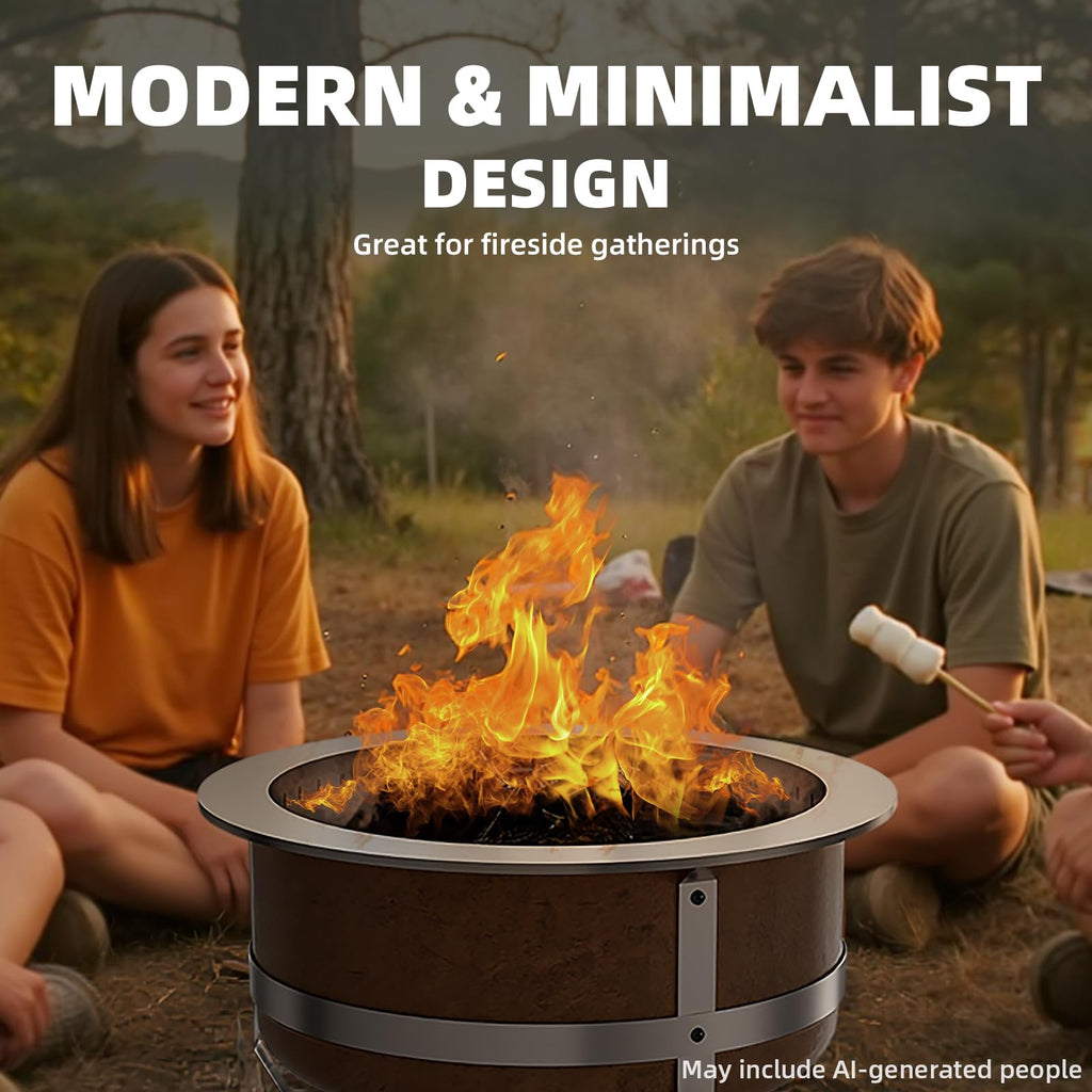 27 Inch Smokeless Wood-Burning Fire Pit, Aged Rust-Look Finish