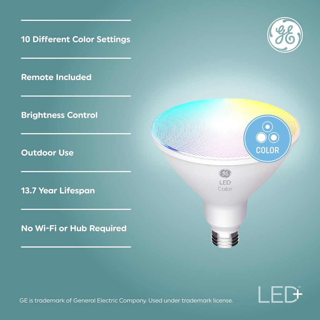 LED+ Color Changing PAR38 Outdoor LED Light Bulbs with Remote, 15 Watts, Outdoor Rated Floodlight (3 Pack)