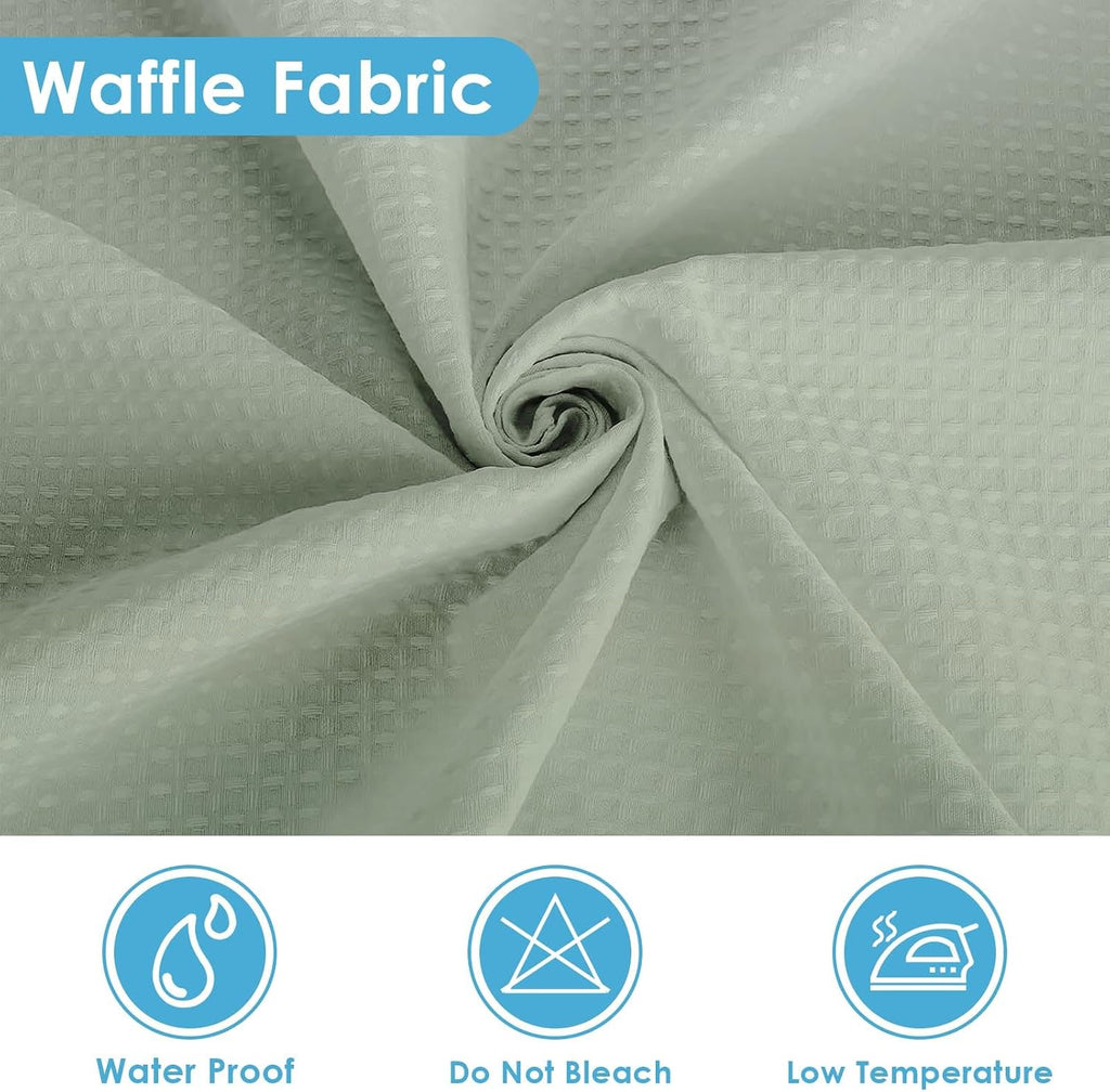 Scalloped Shower Curtain with PEVA Liner Set, Ombre Sage Green Modern 3 in 1 Heavy Duty Waffle Weave Waterproof