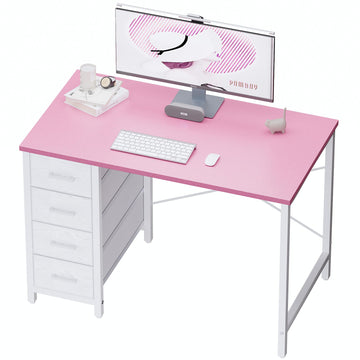 32 Inch Computer Desk with 4 Drawers Small Office Desk Bedroom Study Writing Simple Modern Computer Table Pink
