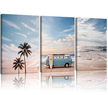 3 Pcs Boho Coastal Beach Wall Art Canvas Prints Ocean Decor 12x16In