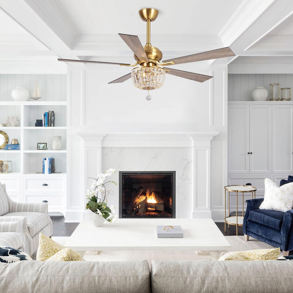 Gold Ceiling Fans with Lights and Remote 52 Inch Crystal Chandelier Ceiling Fan
