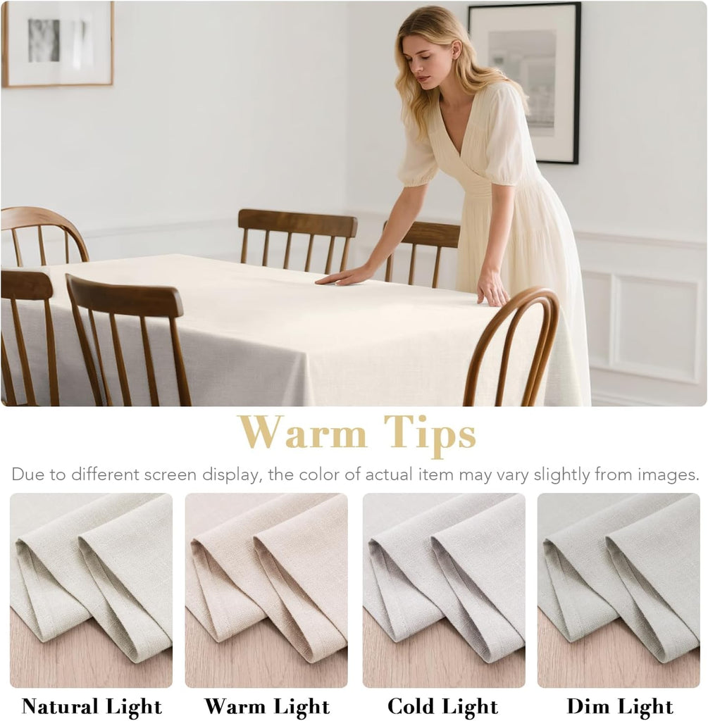 Linen Table Cloths Rectangle 60 x 120 Inch Premium Tablecloth Spill-Proof Waterproof Table Cover for