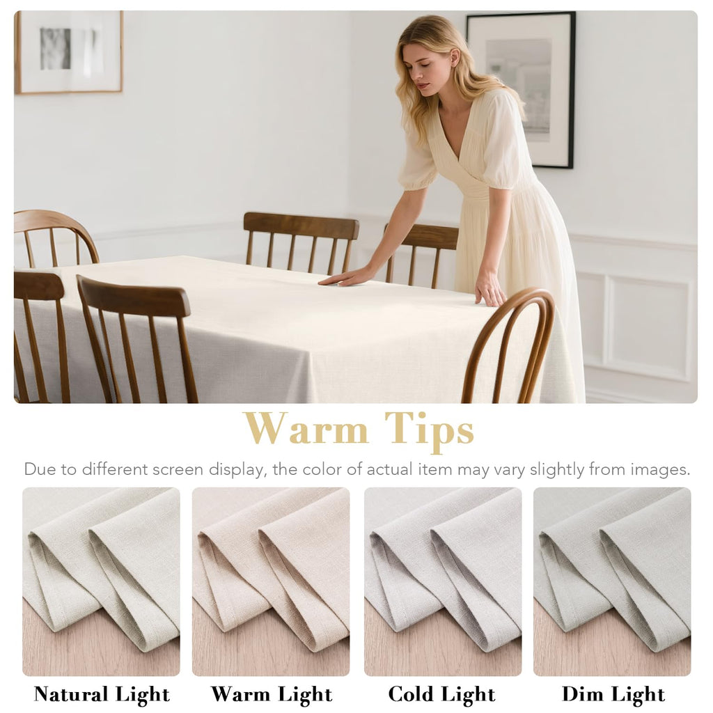Linen Table Cloths Rectangle 60 x 84 Inch Premium Tablecloth Spill-Proof Waterproof Table Cover for Dining Buffet