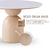 Sonya Modern Round Dining Table with Drum Base and Faux Marble Stone Top, Easy Assembly for Home, Kitchen and Living