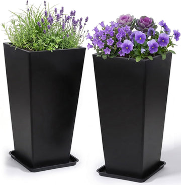 30 Inch Outdoor Planters Set of 2, Large Tall Planters with Drainage Holes, Weather Resistant Flower Pots for Indoor