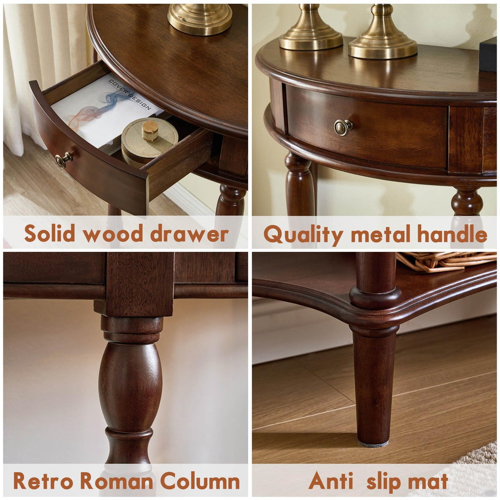 Half Moon Console Table Solid Wood Vintage Entryway Table with Storage Drawer Small Hallway Table Half Round Foyer