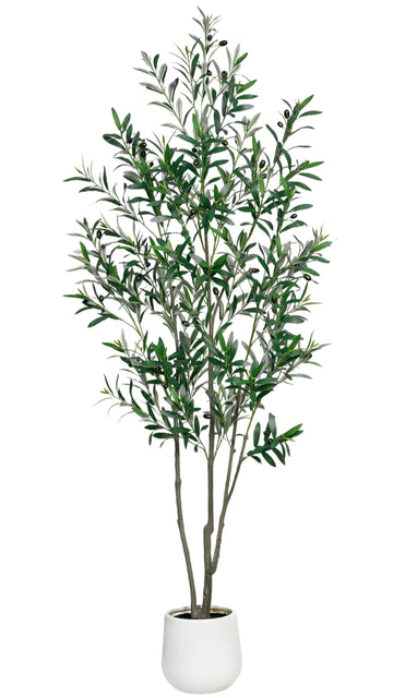 6FT Olive Trees Artificial Indoor, Fake Plants with Realistic Leaves and Fruits, Home Decor Living Room, White Pot