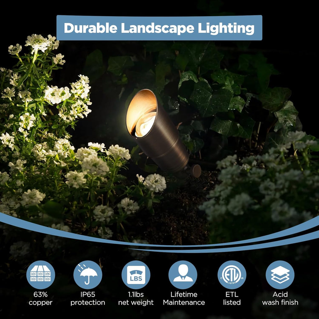 Solid Brass Outdoor Landscape Spotlights, 12V Heavy Duty Low Voltage LED Spot Light Waterproof for Garden and Yard Up