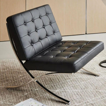 Leather Lazy Chair with Ottoman, Oiled Leather Back Accent Chair and Removable Footrest Stool Set, Leisure Sofa