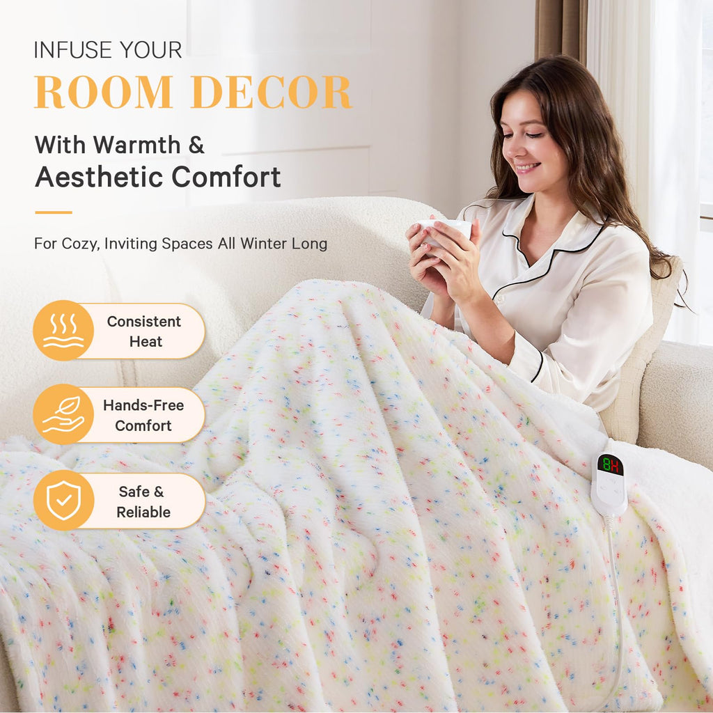 Heated Blanket Electric Throw 50"X60", Heating Fuzzy Blanket, Rainbow