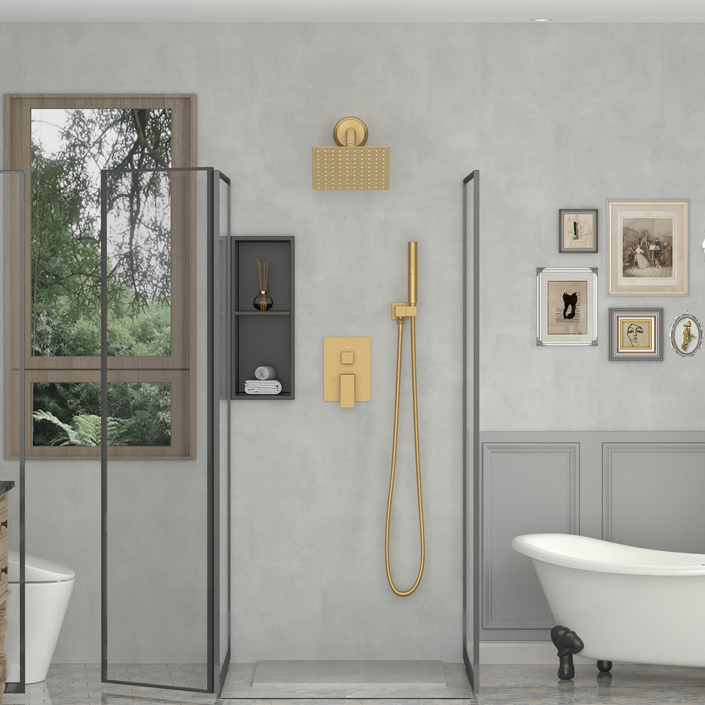 8 In Rain Shower Head High Pressure Rainfall Shower Head Brushed Gold