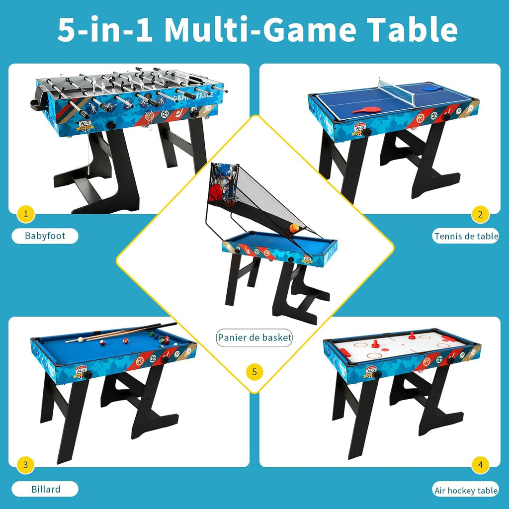 5 in 1 Multi Game Table, Combo Game Table Set for Home, Game Room, Friends & Family, Portable Table Air Hockey