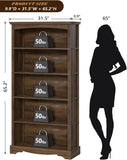 5-Tier Wooden Bookshelf, 31.5" W x 65" H ×9.9" D Bookshelf with Storage