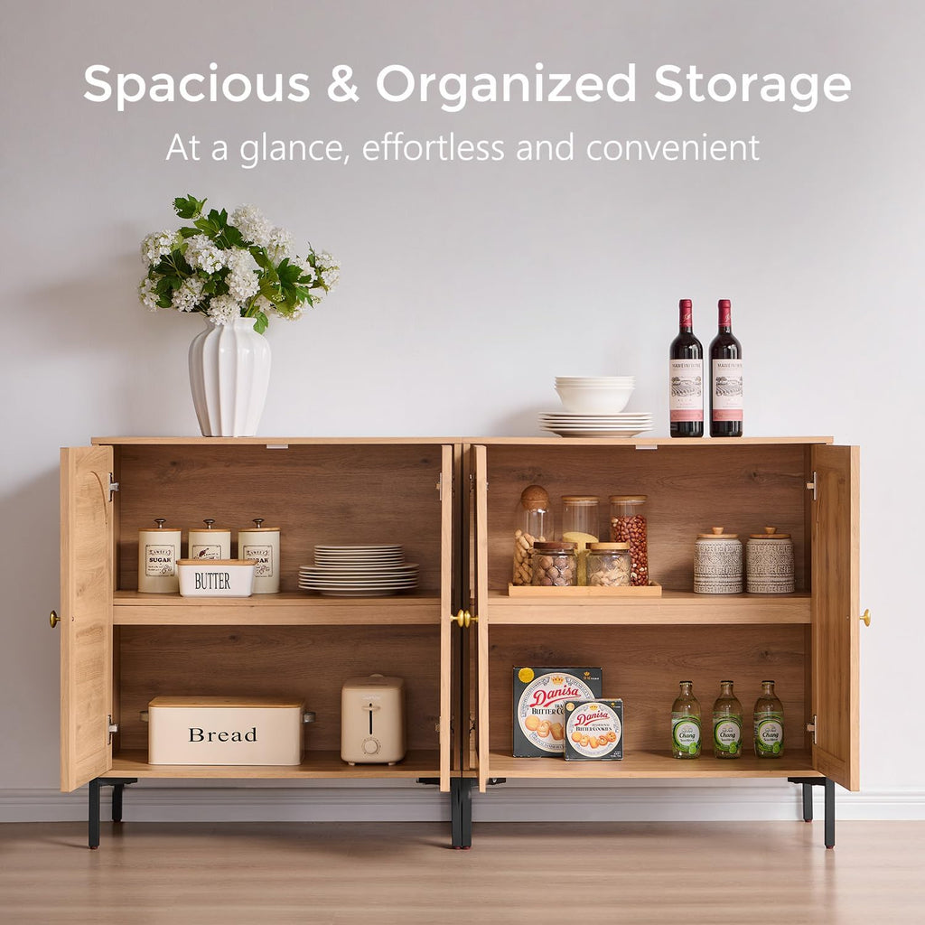 Modern Buffet Cabinet with Storage, 34" Tall Fluted Arched Sideboard Cabinet w/Adjustable Shelves