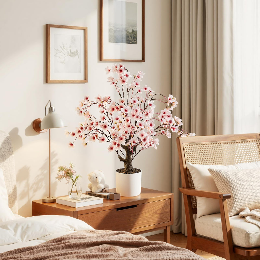 Artificial Cherry Blossom Tree 2FT, Faux Potted Tree Indoor