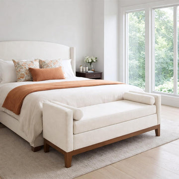 End of Bed Bench , 51'' Boucle Full Size Bench , Cloakroom, Window Bench (Ivory).