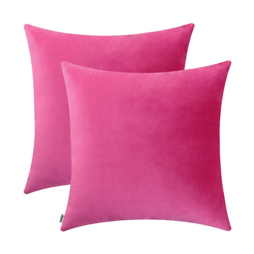 Comfy Soft Thick Velvet Throw Pillow Covers Decorative Solid Square Couch Cushion Cases Sofa Car Decor (Hot Pink, 20