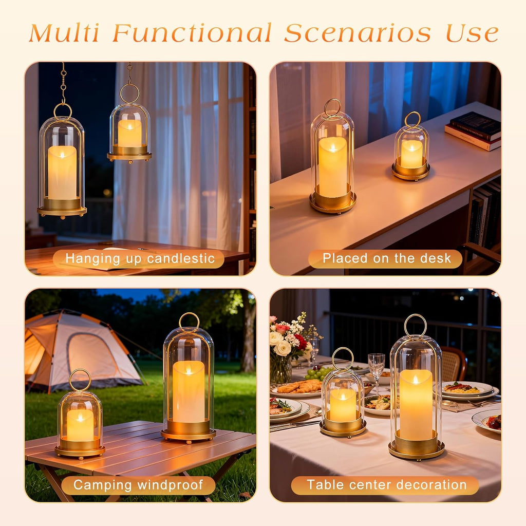 5" & 4" Hurricane Glass Candle Holders, Set of 2 Metal Candle Holder with Handmade Sturdy Glass Dome, Candle Lantern