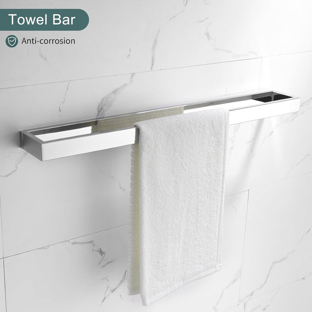 4-Pieces Bathroom Hardware Set, Polished Chrome Towel Bar Set, Wall Mounted Stainless Steel Bathroom Hardware