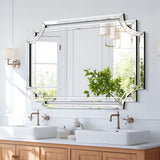 32" x 47" Large Wall Mirror Decor, Modern Unique Decorative Mirror with Beveled Glass Scalloped Corner, Horizontal or