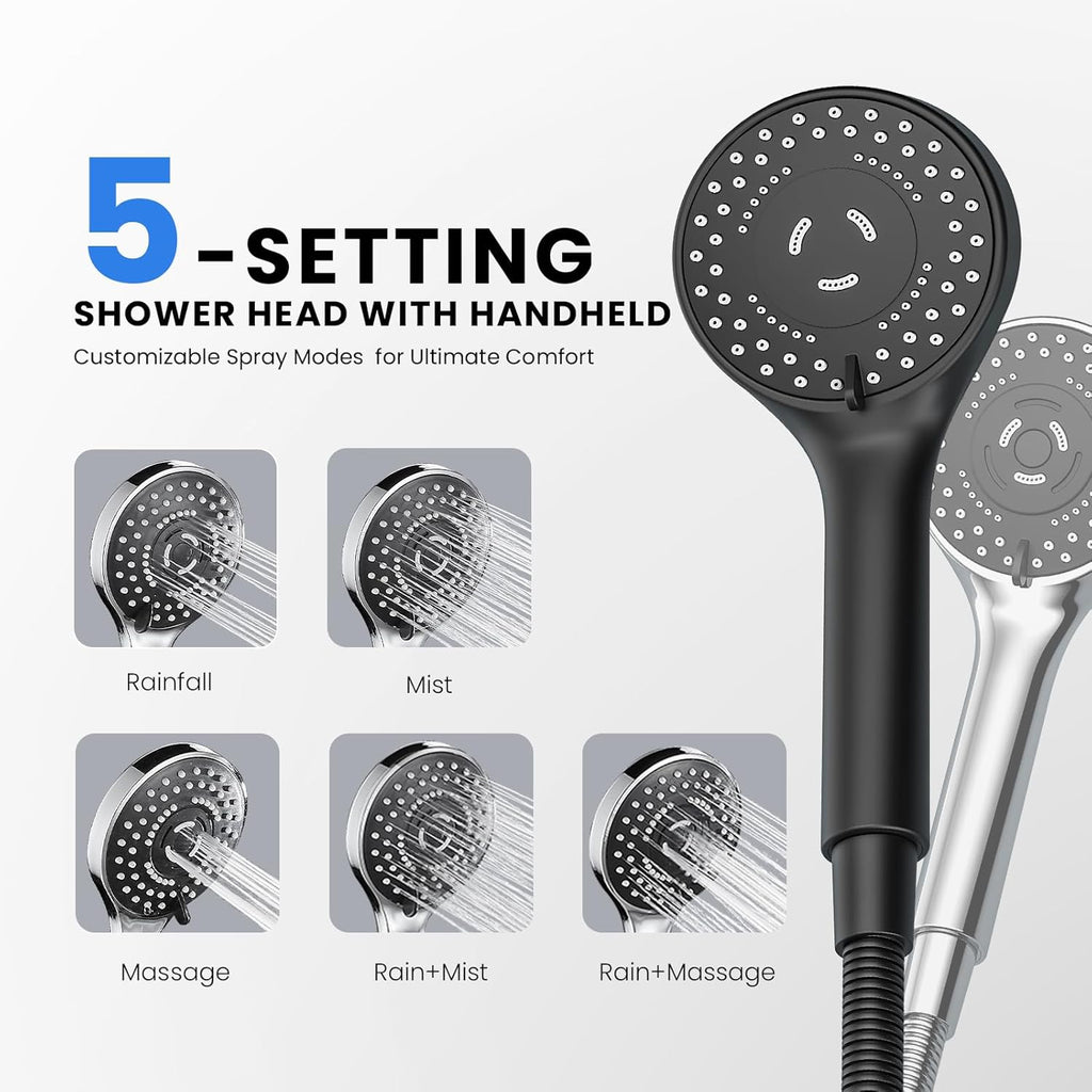 Wide Rain Shower Head With 5 Modes Handheld Showerheads