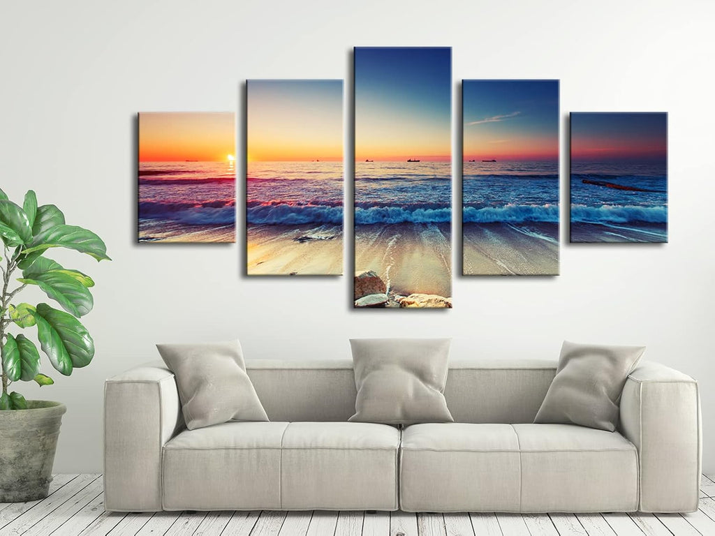 5 Piece Large Modern Seascape Artwork Gallery Wrapped Ocean Sea Beach Pictures Canvas Prints Waves Paintings on