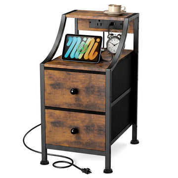 Narrow Nightstand with Charging Station