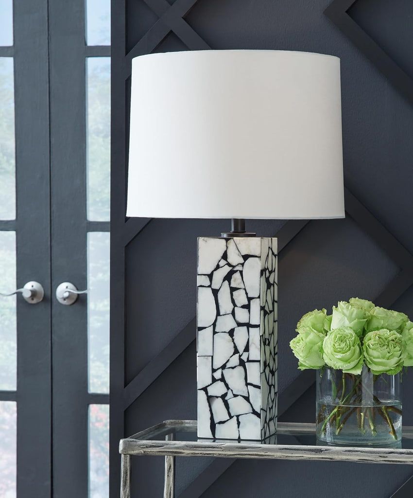 Signature Design by Ashley Macaria Modern Table Lamp with 3-Way Switch, White & Black