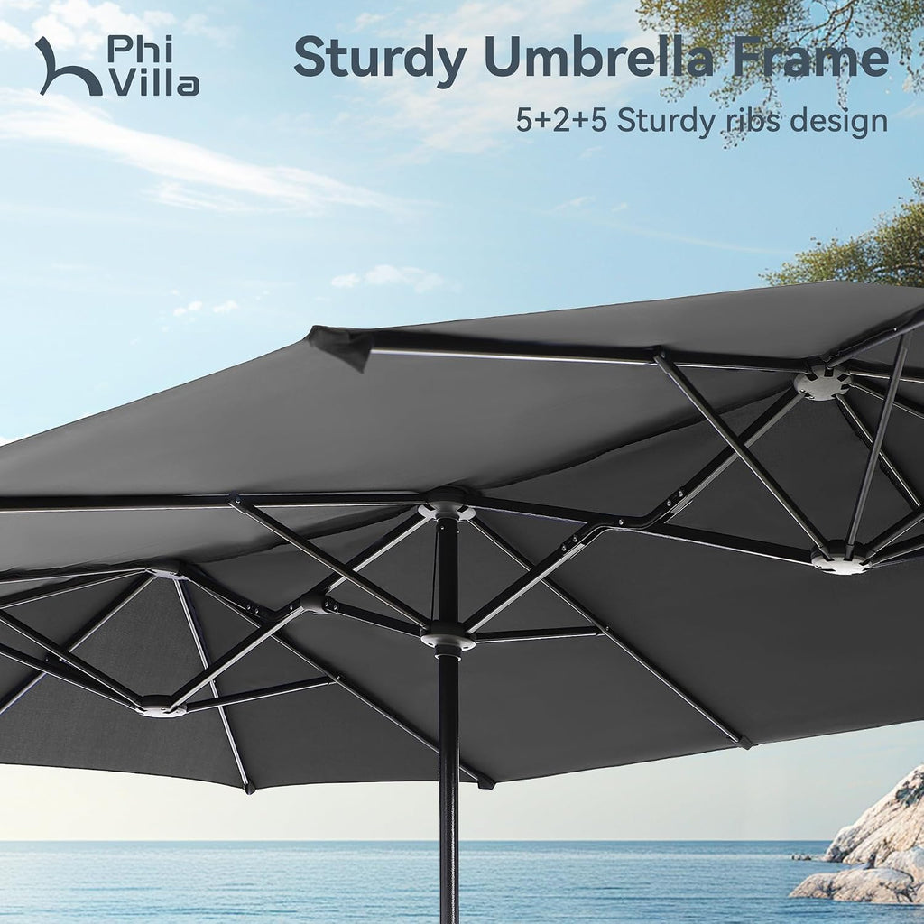 13ft Large Patio Umbrellas, Double-Sided Outdoor Market Rectangle Umbrella Light Gray